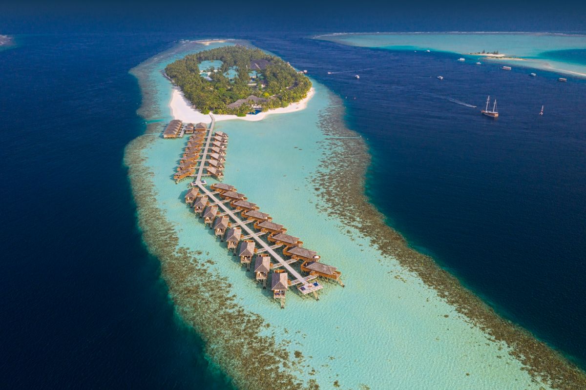 Aerial of Vilamendhoo Island Resort & Spa in the Maldives