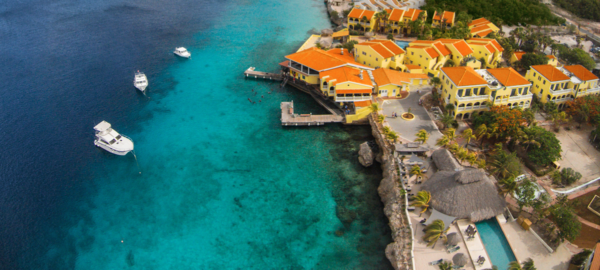 Aerial of Buddy Dive Resort in Bonaire, the Caribbean