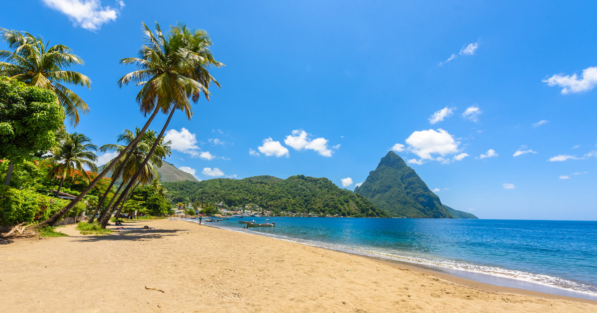 Soufriere Bay & Pitons in St Lucia, the Caribbean