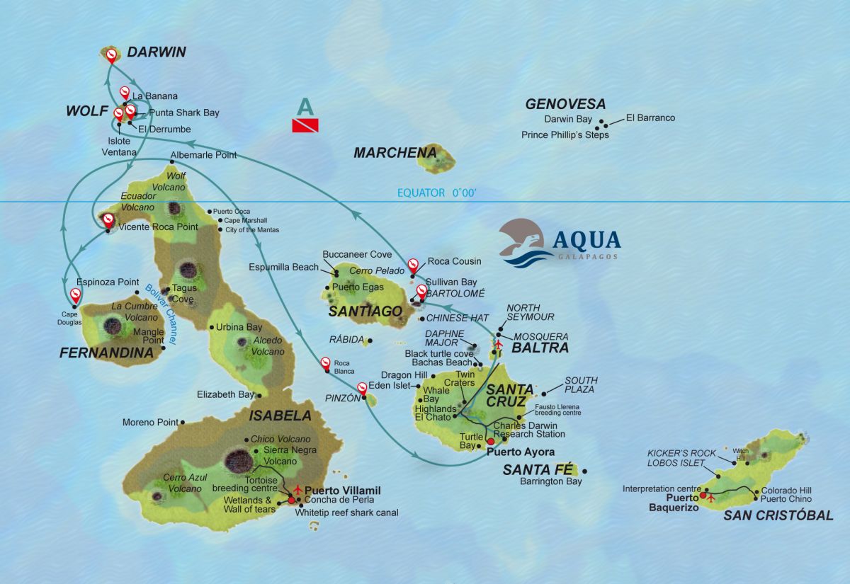 Map of Aqua Galapagos diving itinerary