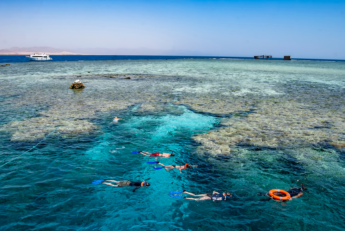 Group of snorkellers in the Strait of Tiran, Egypt
