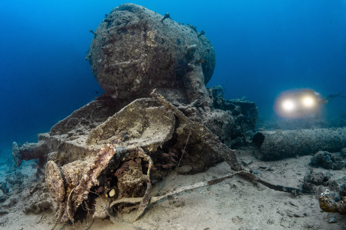 Steam locomotive wreck in Abu Nuhas, the Red Sea, Egypt