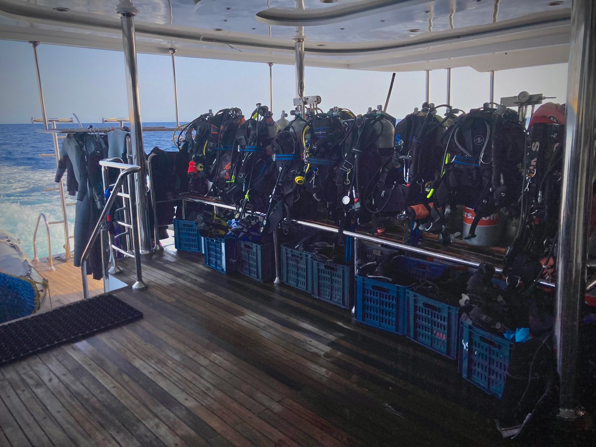 Dive deck on board Emperor Elite, Red Sea. Image by Anna Williams
