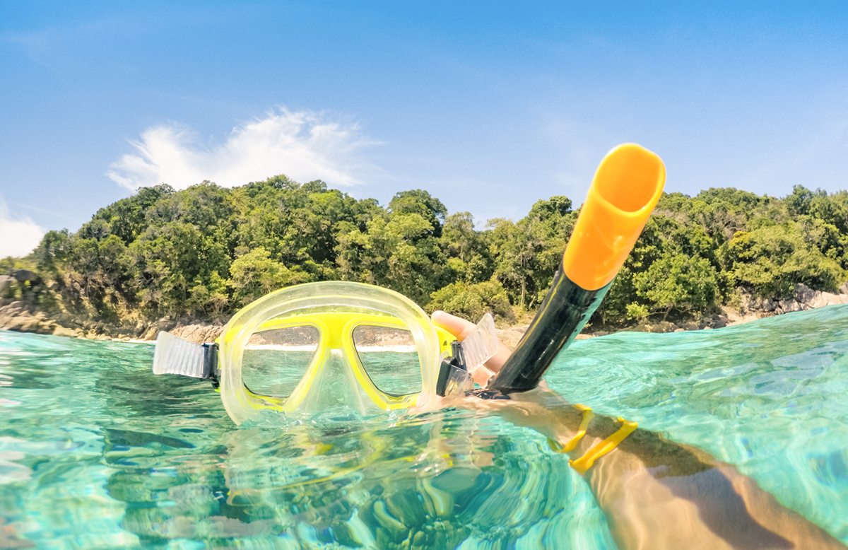 Snorkeller holding a mask in the water