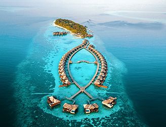 Aerial of Lily Beach Resort & Spa in South Ari Atoll, the Maldives