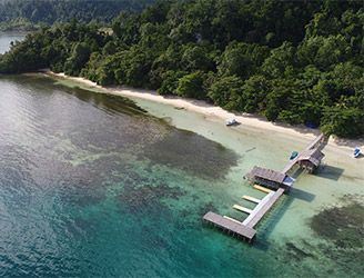 Aerial of Dive Into Raja Ampat resort in Indonesia
