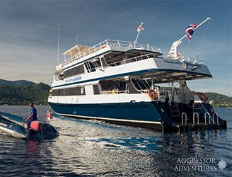 Thailand Aggressor liveaboard and panga. Image by Michele Westmorland