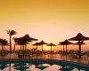 Sunrise and swimming pool in Hurghada, Egypt