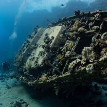 Diver exploring a shipwreck in Egypt