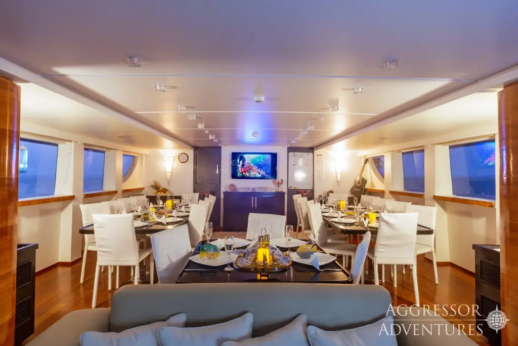 Dining room on board Red Sea Aggressor II liveaboard in the Red Sea, Egypt