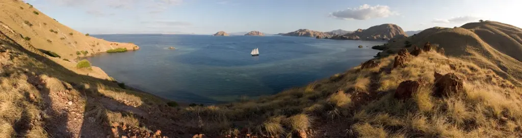 Panorama of Emperor Raja Laut liveaboard in Komodo National Park, Indonesia