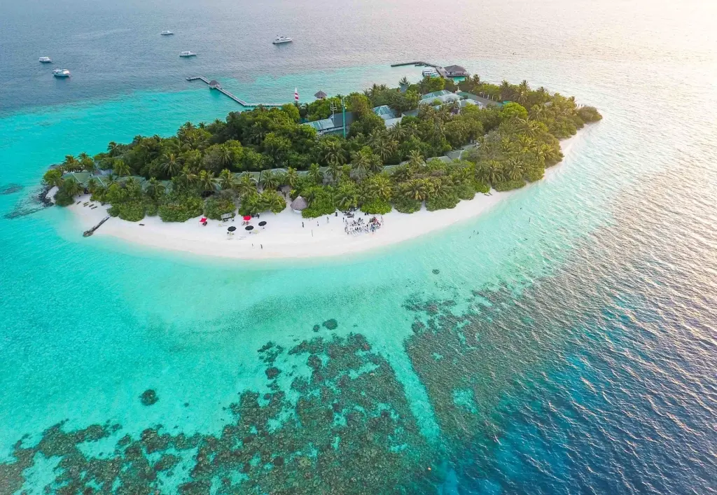 Aerial of ERI Island Resort in the Maldives