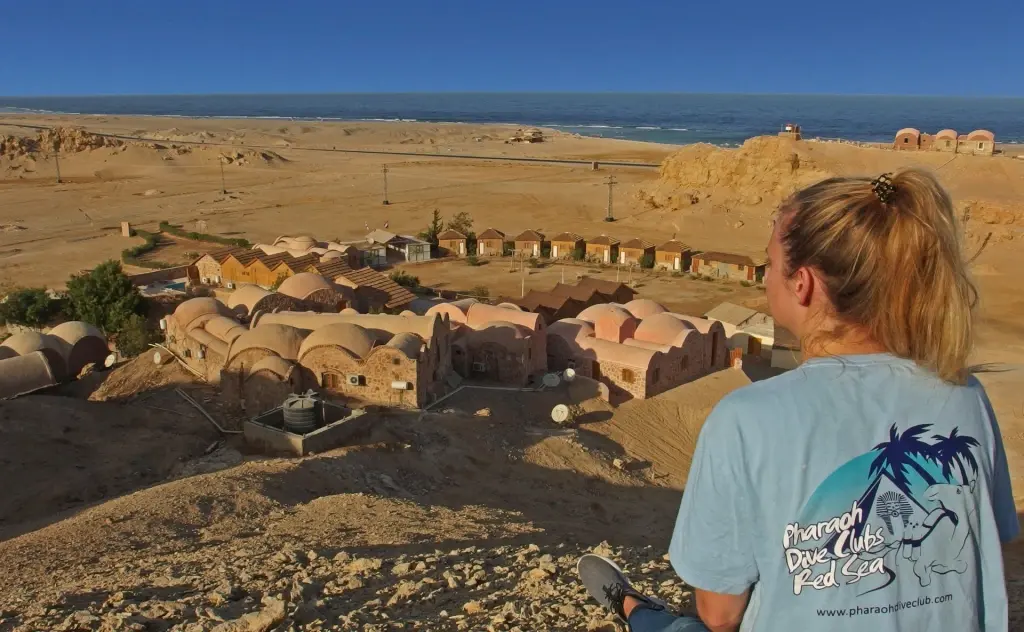 Aerial view down to Roots Red Sea Resort in Egypt
