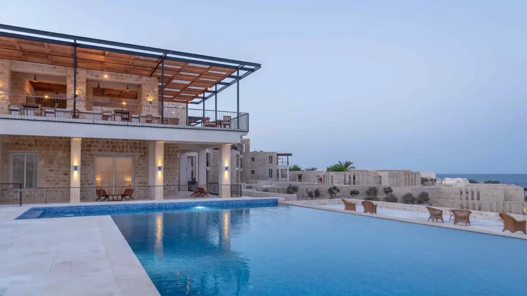 View of the infinity pool at Wadi Sabarah, Red Sea, Egypt.