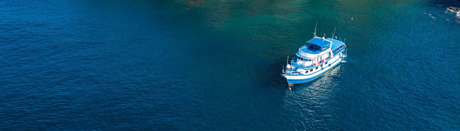 Aerial of a liveaboard in the Similan Islands, Thailand