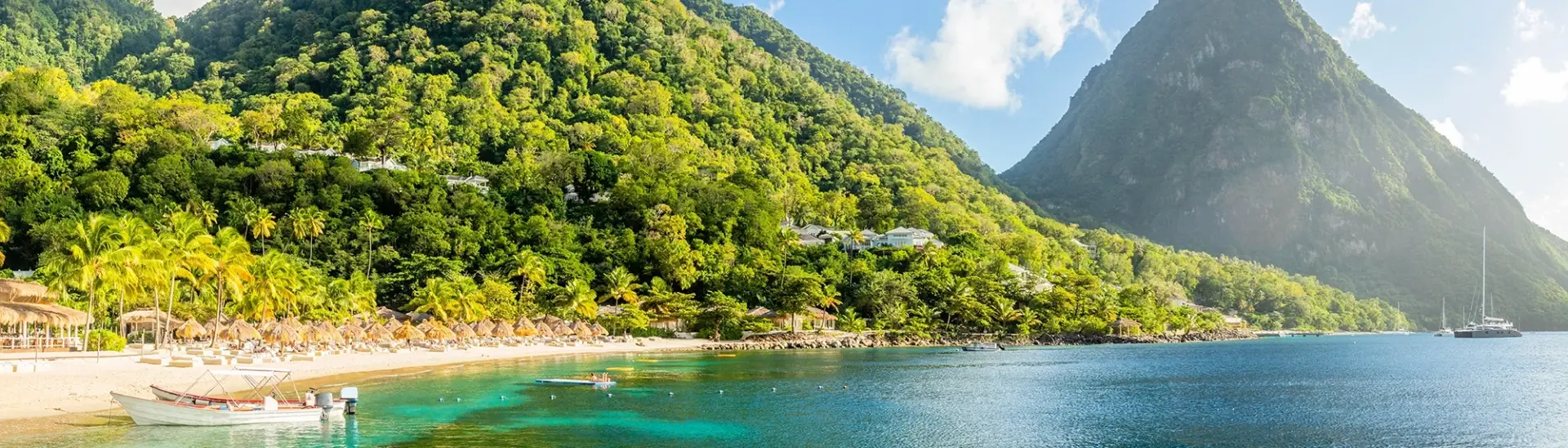 Sugar beach & piton mountain in St Lucia