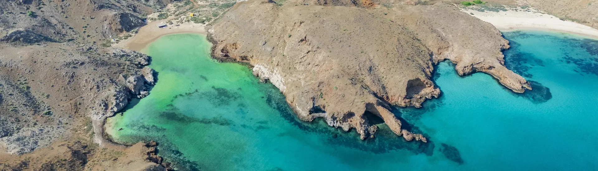 Aerial of a bay in the Hallaniyat Islands, Oman