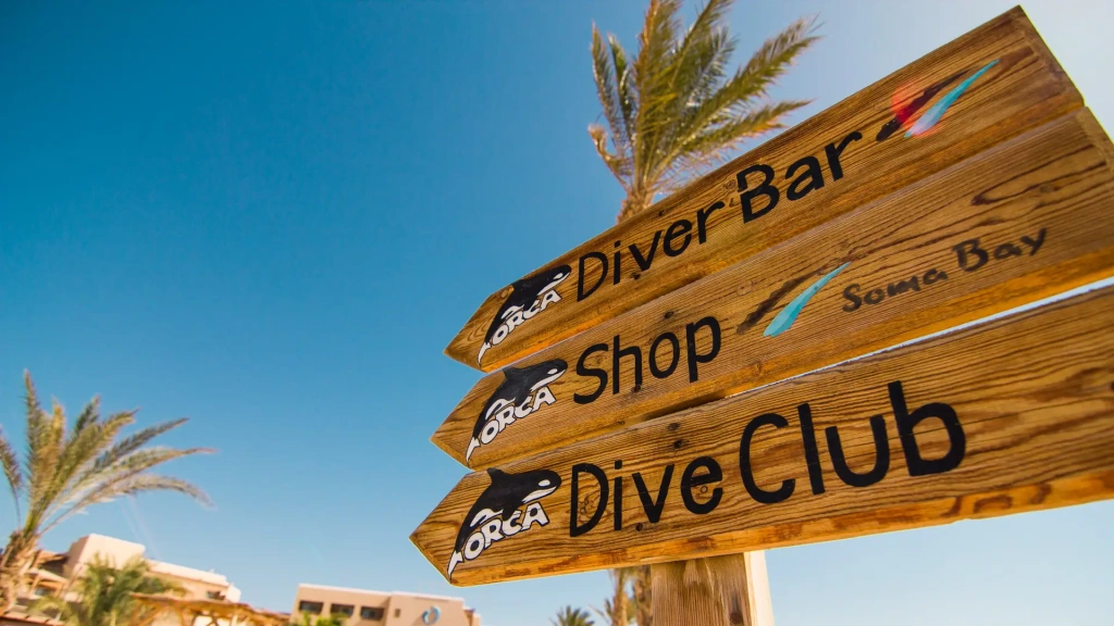 Diving sign at The Breakers Diving & Surf Lodge in Soma Bay, Egypt