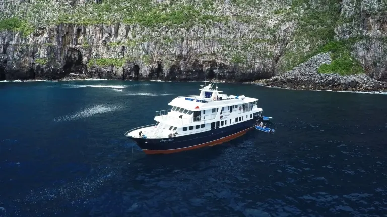 Aerial of Galapagos Master liveaboard