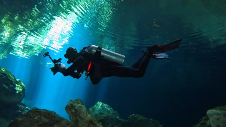 Scuba diver in the Cenotes, Mexico