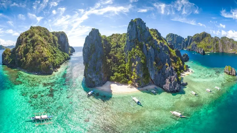 Aerial of a beach in Palawan, Coron, the Philippines