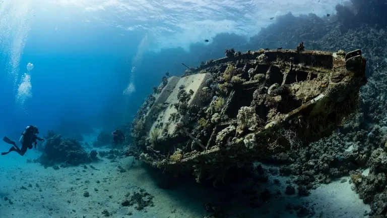 Diver exploring a shipwreck in Egypt