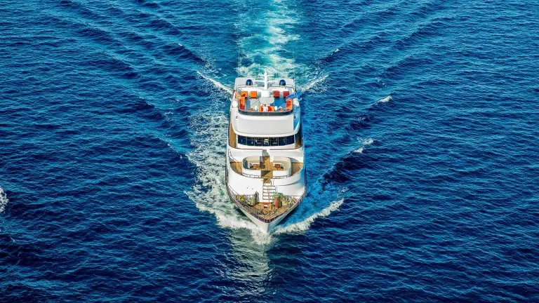 Aerial of Emperor Superior liveaboard in Egypt, the Red Sea