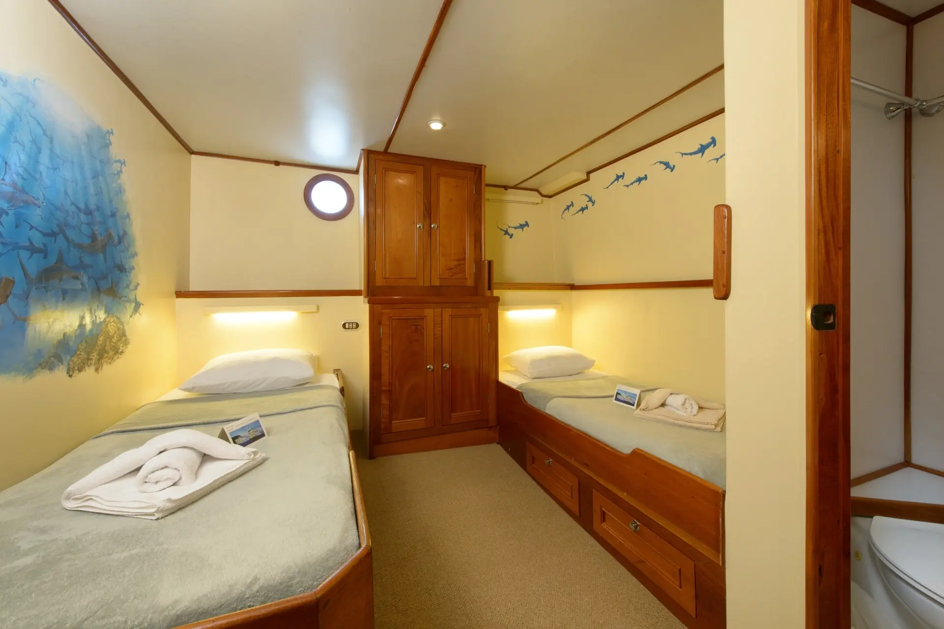 A twin cabin on the liveaboard Sea Hunter.
