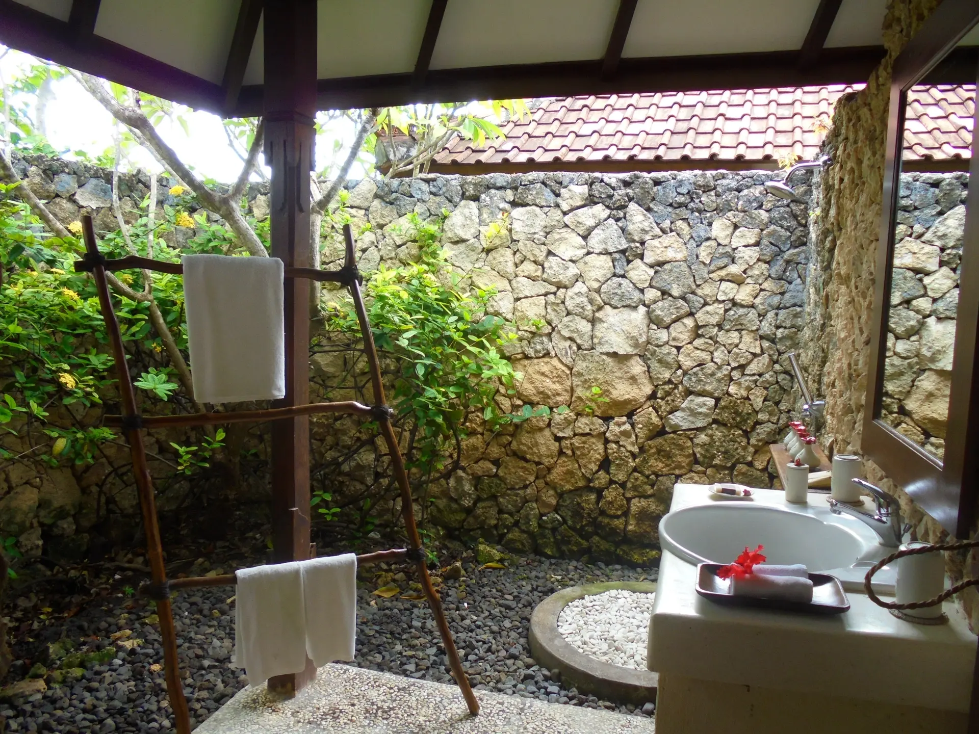Open bathroom in the garden rooms at Naya Gawana Resort & Spa in Bali, Indonesia