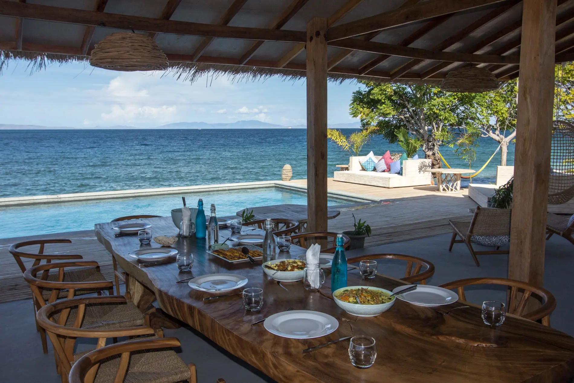 Poolside dining at Kalimaya Dive Resort in Komodo National Park, Indonesia