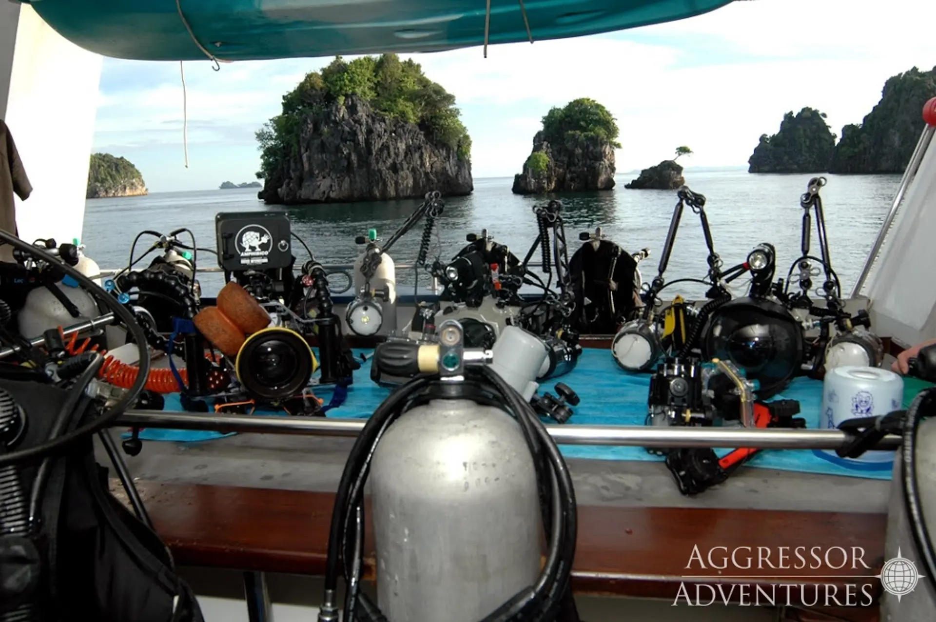 The camera table on Raja Ampat Aggressor.