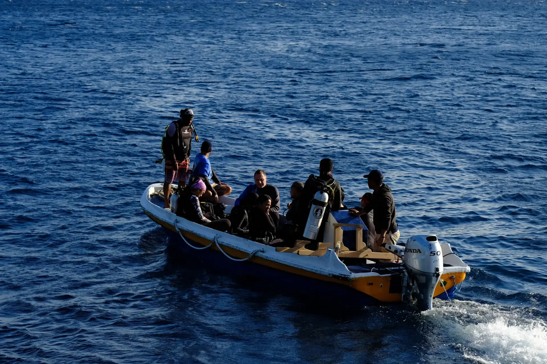 Dive boat with guests from Malaillo, Indonesia.