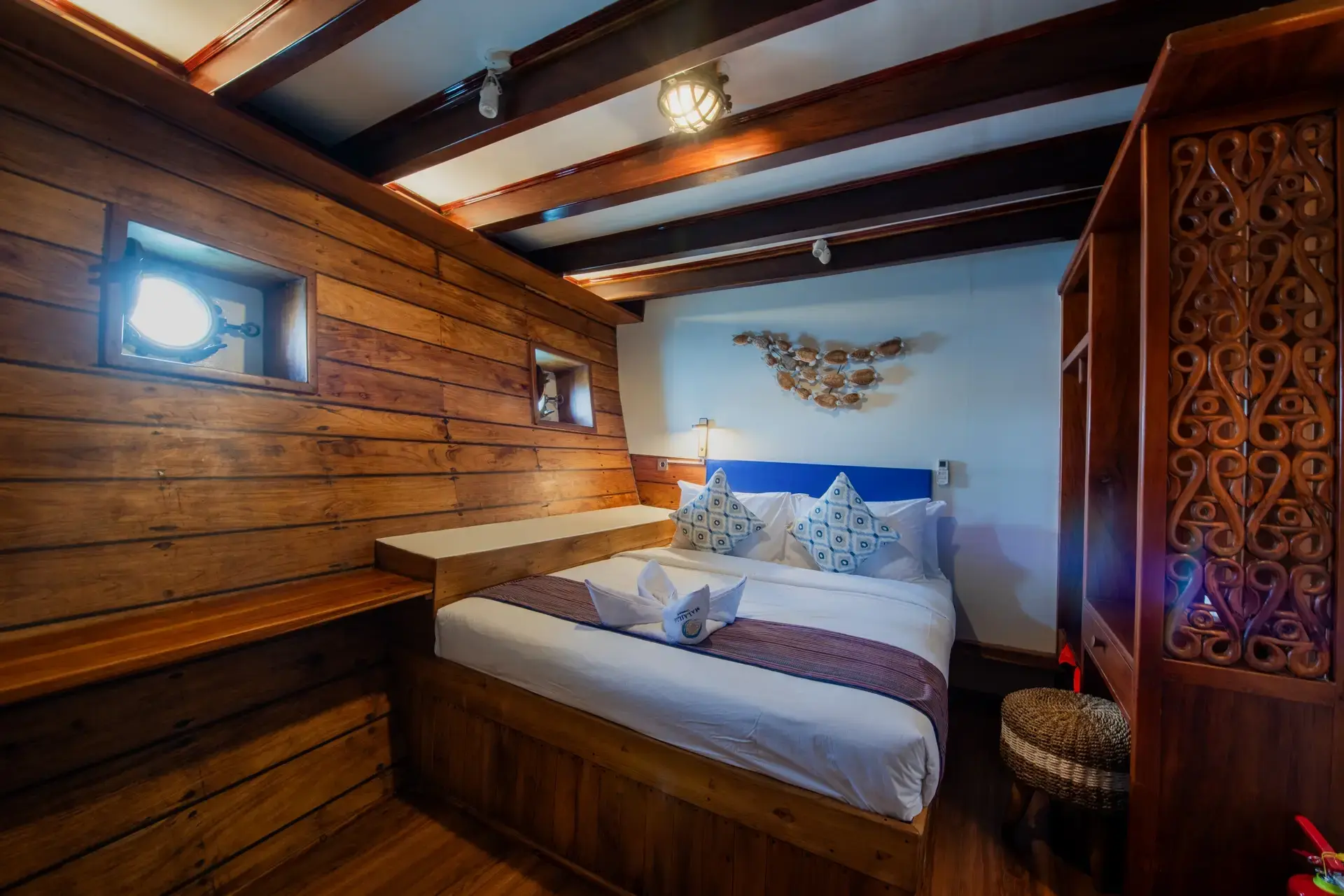 Double cabin on board Malaillo, Indonesia.