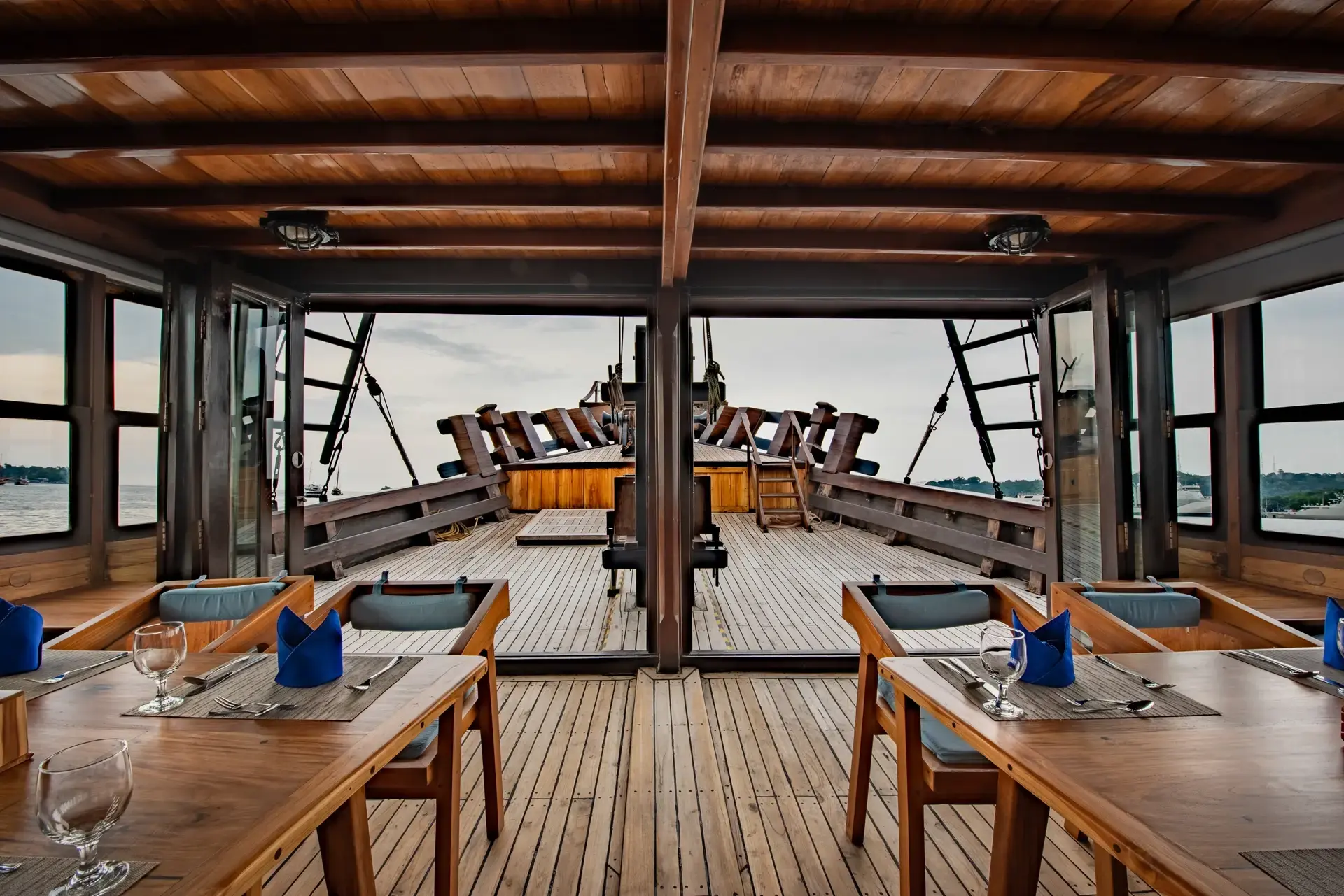 The restaurant on board Malaillo, Indonesia.