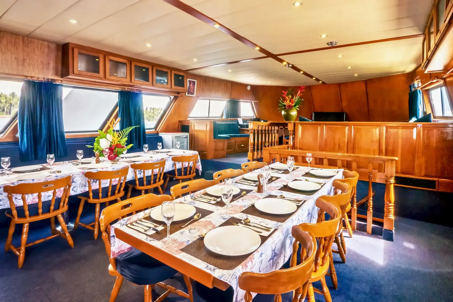 Dining area on board Atlantis Adventurer liveaboard in the Philippines