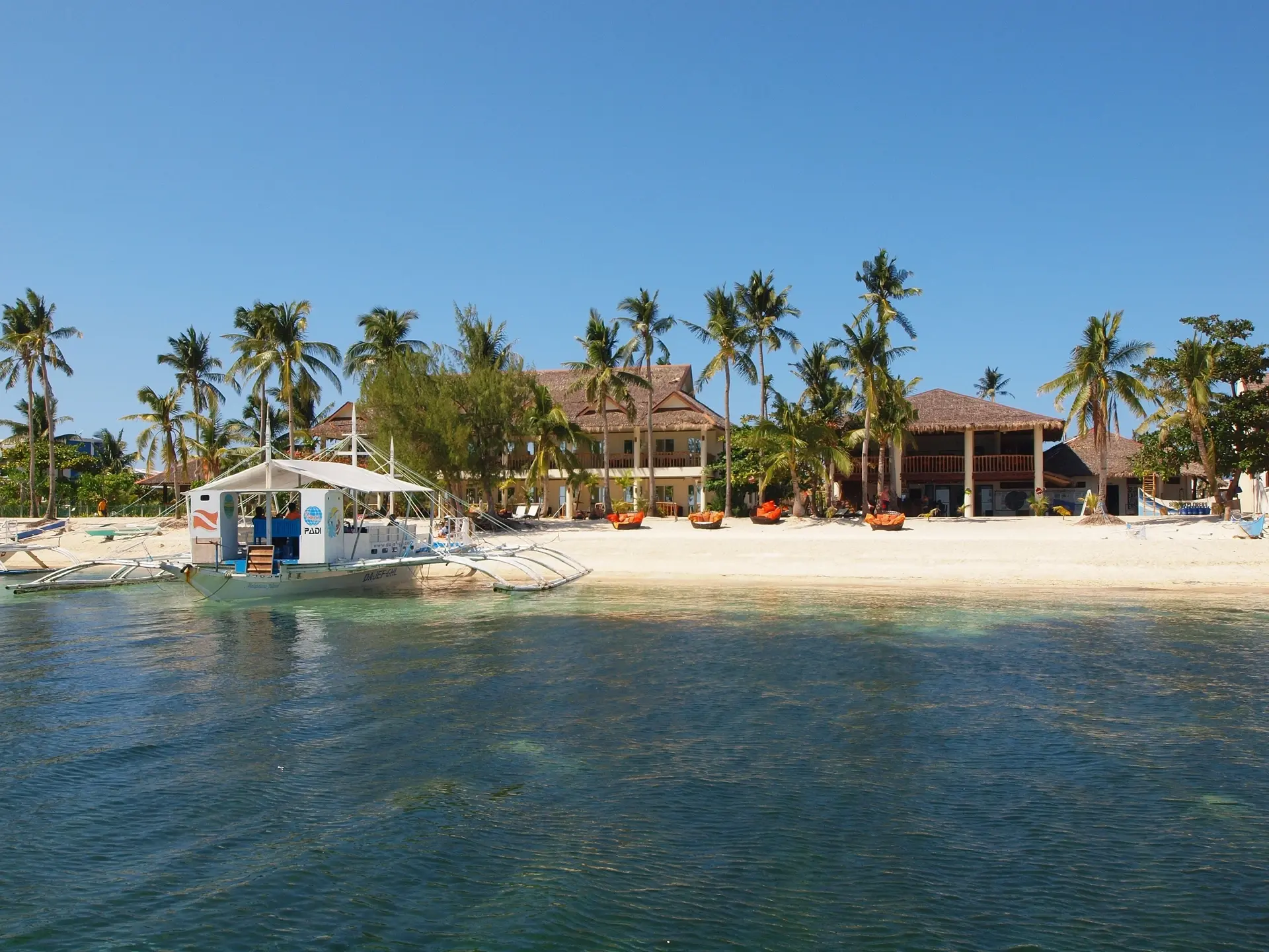 Dive boat at Ocean Vida Resort in Malapascua, the Philippines