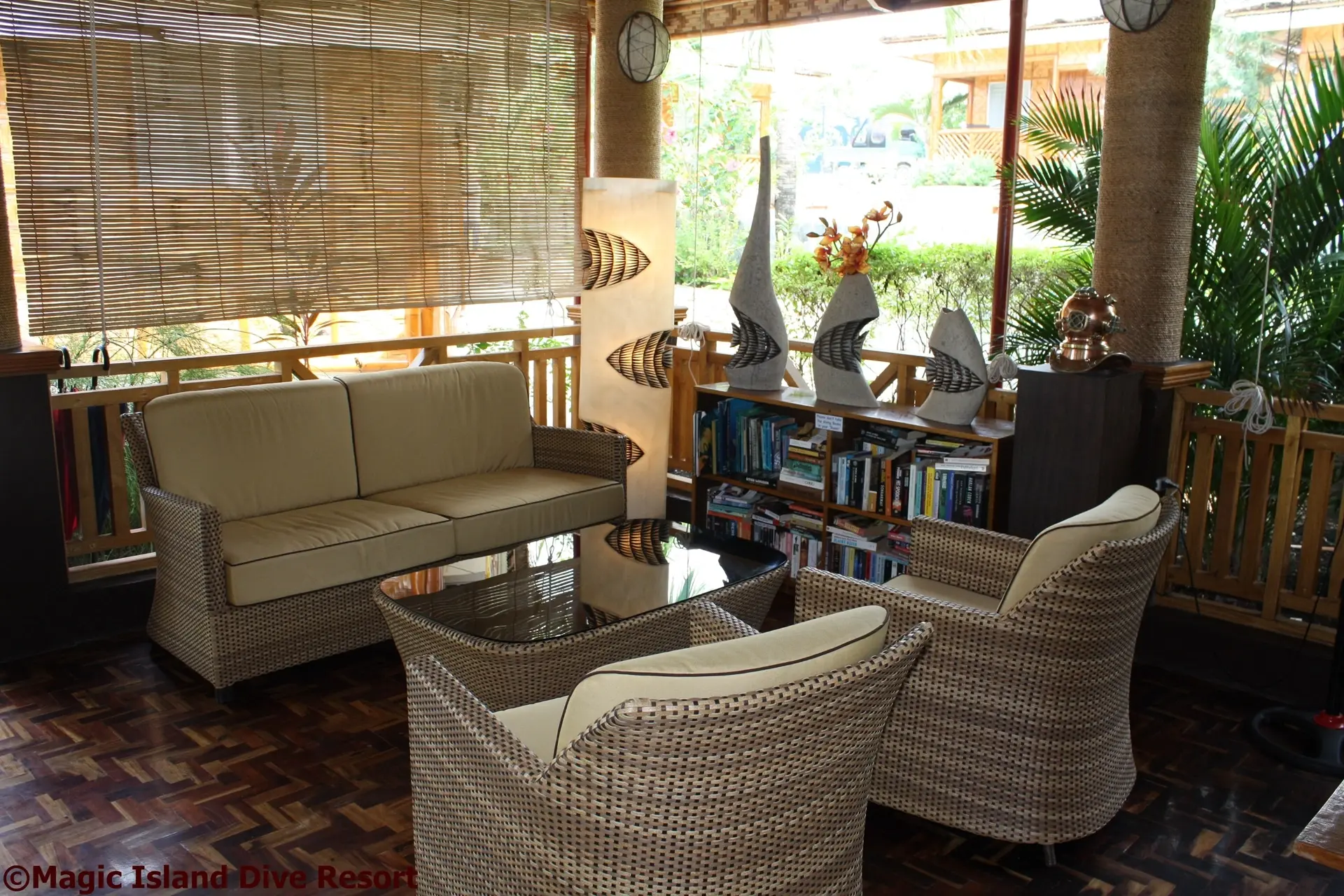Lounge area at Magic Island Resort in Moalboal, the Philippines