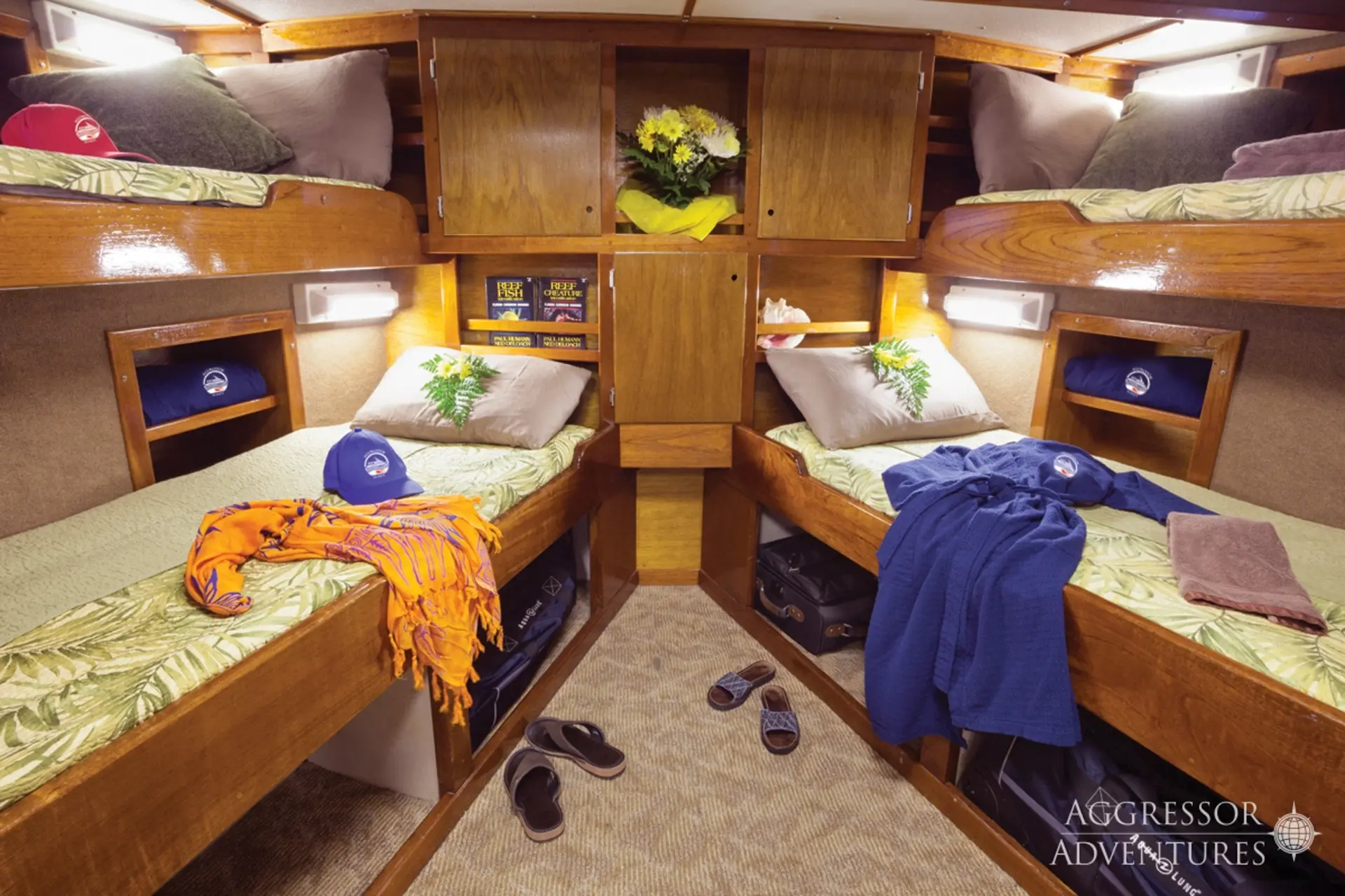 View of the four-berth cabin on the Bahamas Aggressor.