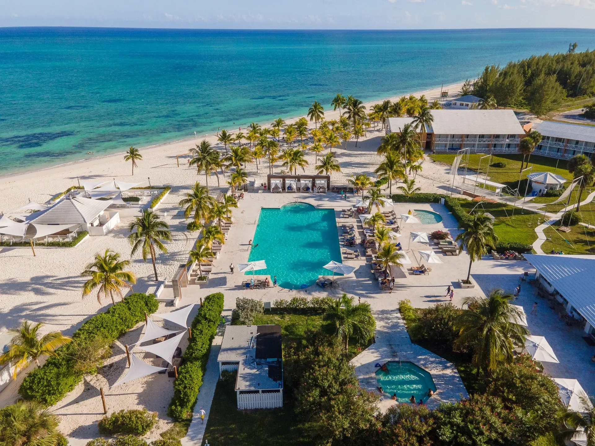Aerial of the swimming pool at Viva Fortuna Beach resort in Grand Bahama, the Bahamas