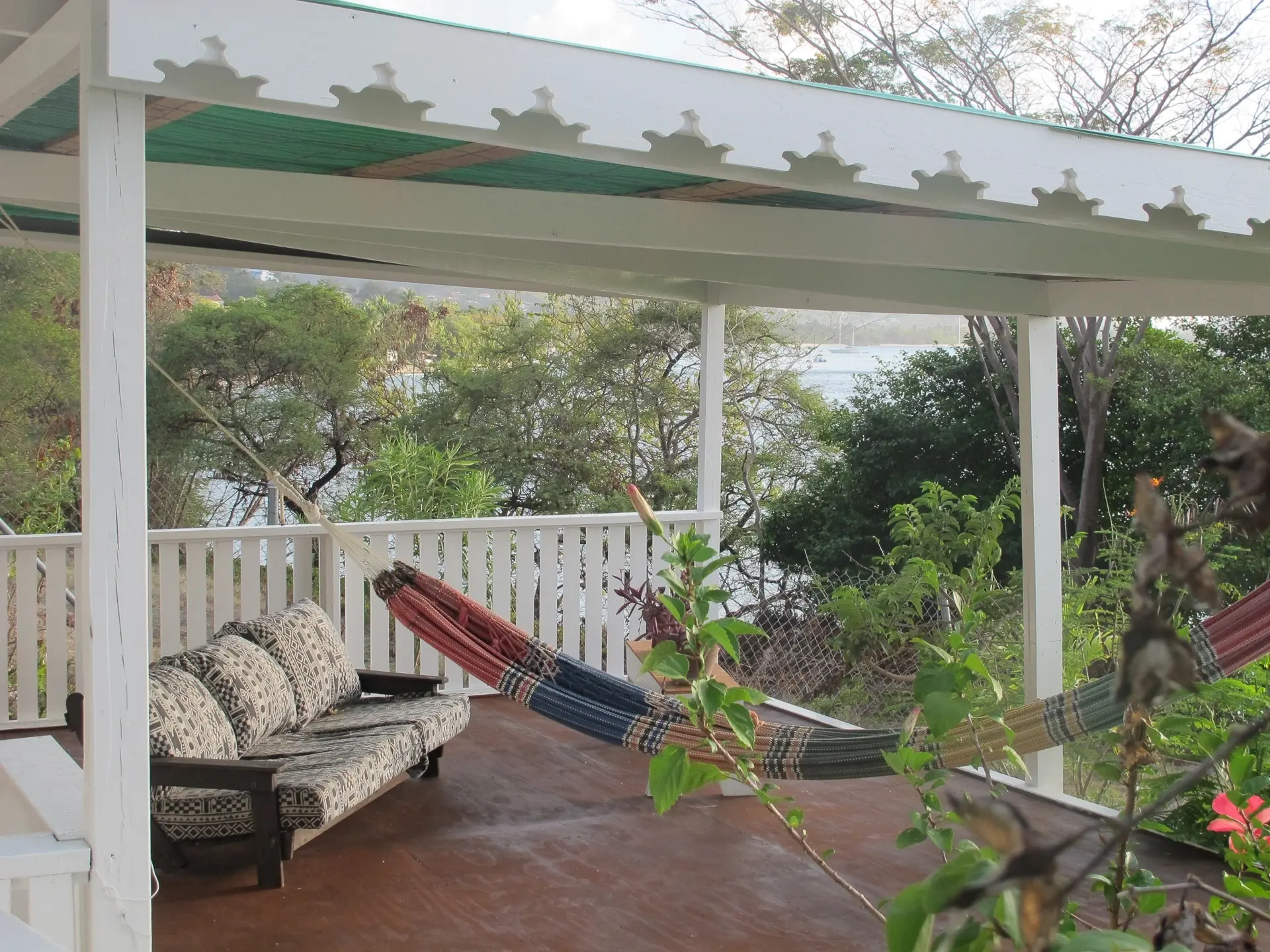 Hammock on the balcony at Green Roof Inn in the Caribbean island of Carriacou