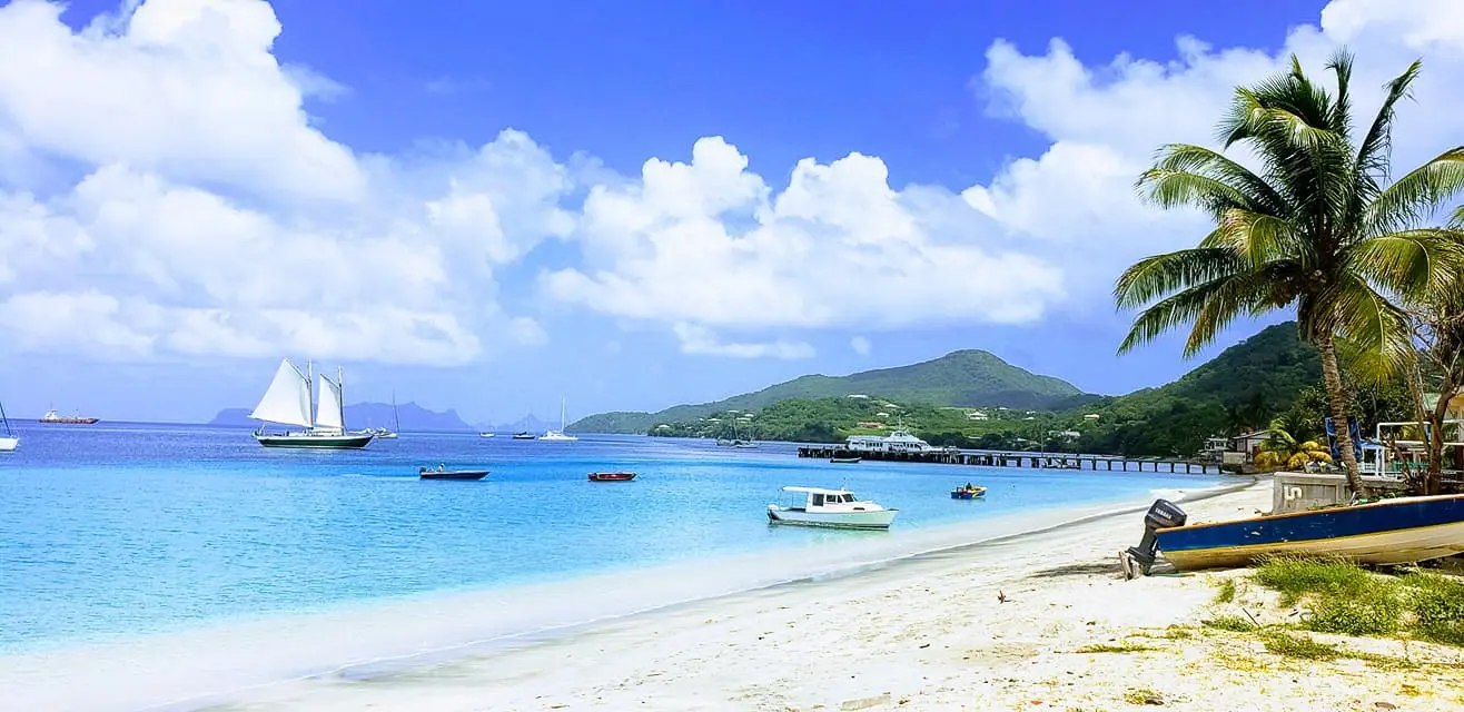 Hillsborough Bay at Green Roof Inn in the Caribbean island of Carriacou