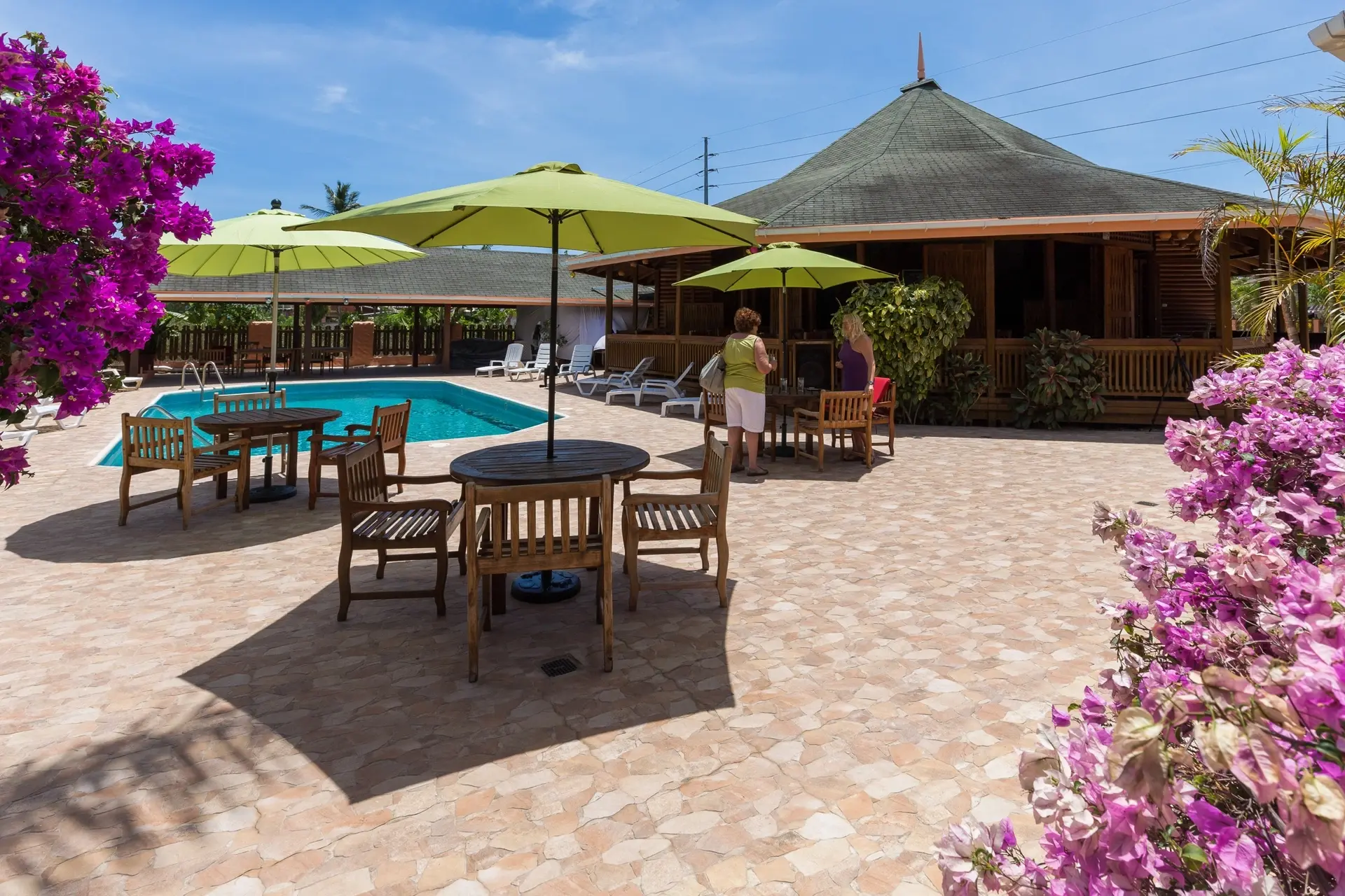 Outdoor seating at Shepherds Inn in Tobago