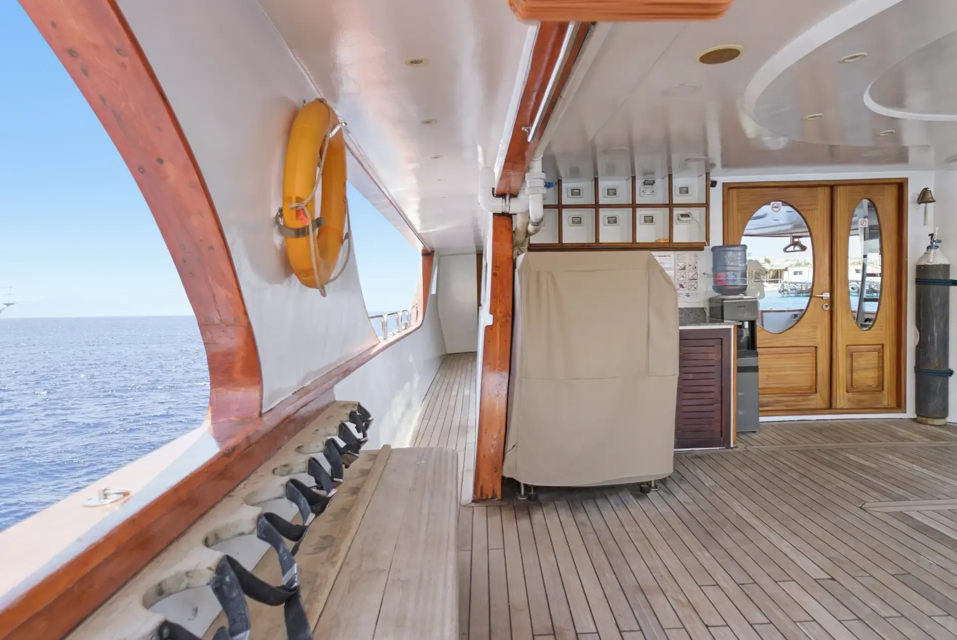 The kitting-up deck on Freedom IV, Red Sea