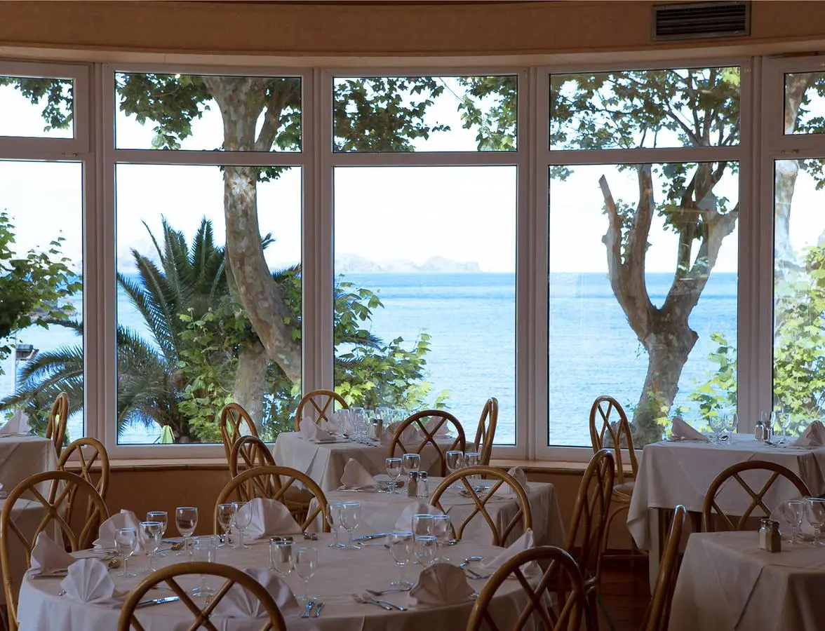 View of the sea from the restaurant at Hotel Dom Pedro in Madeira