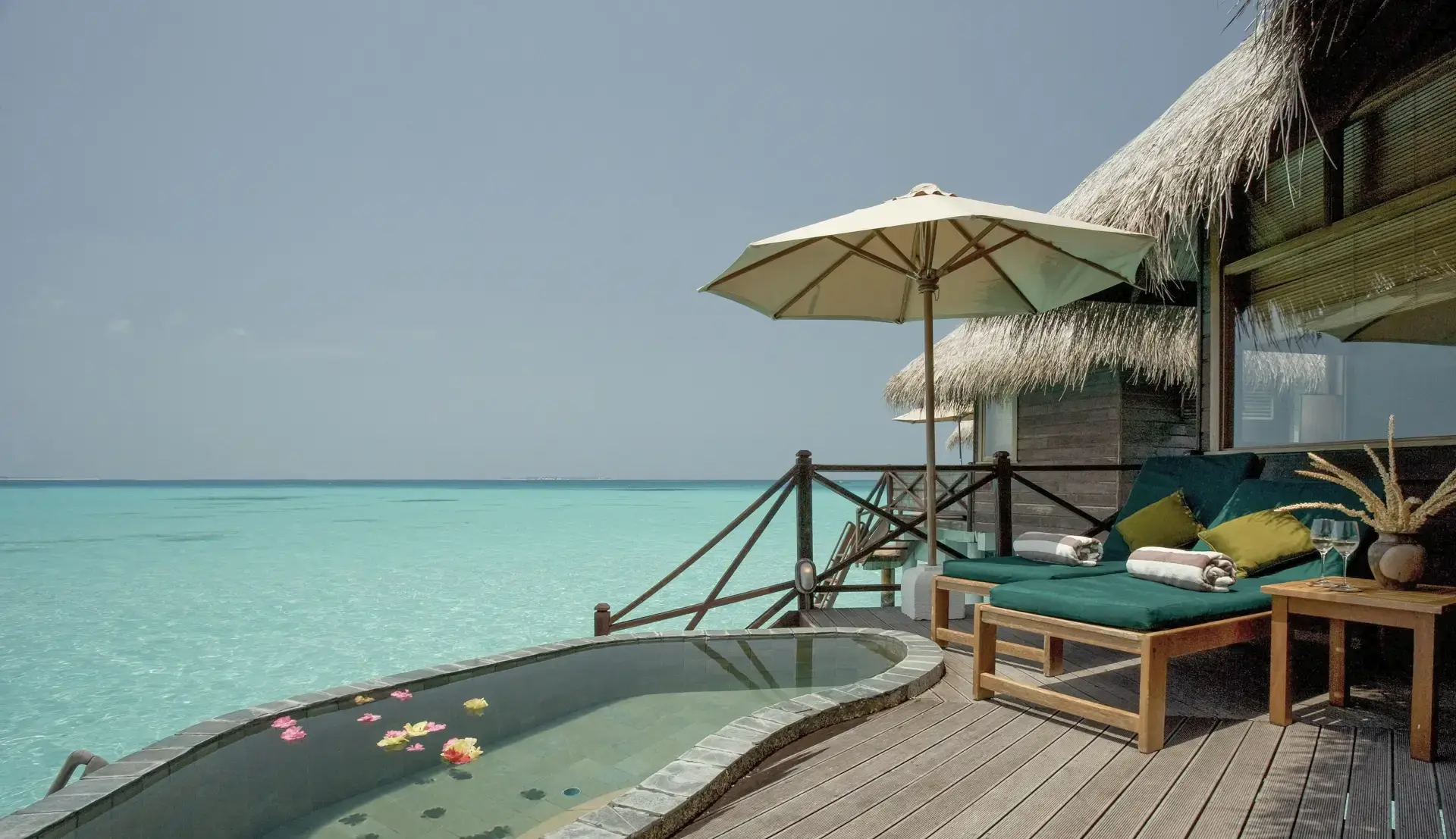 Exterior of a lagoon villa at Coco Palm Dhuni Kolhu Resort, Maldives
