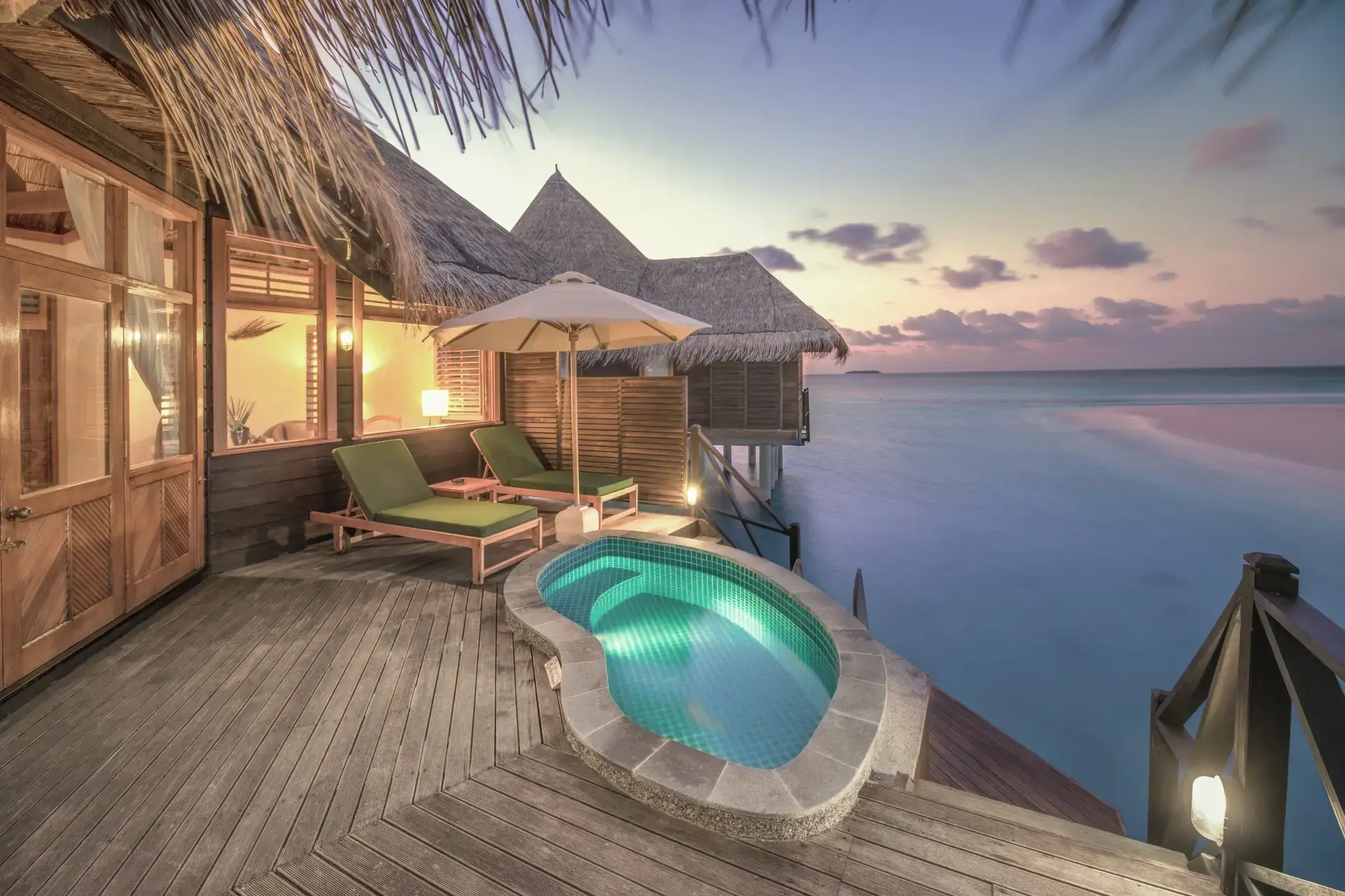 Sunset from a sunset lagoon villa, at Coco Palm Dhuni Kolhu Resort, Maldives