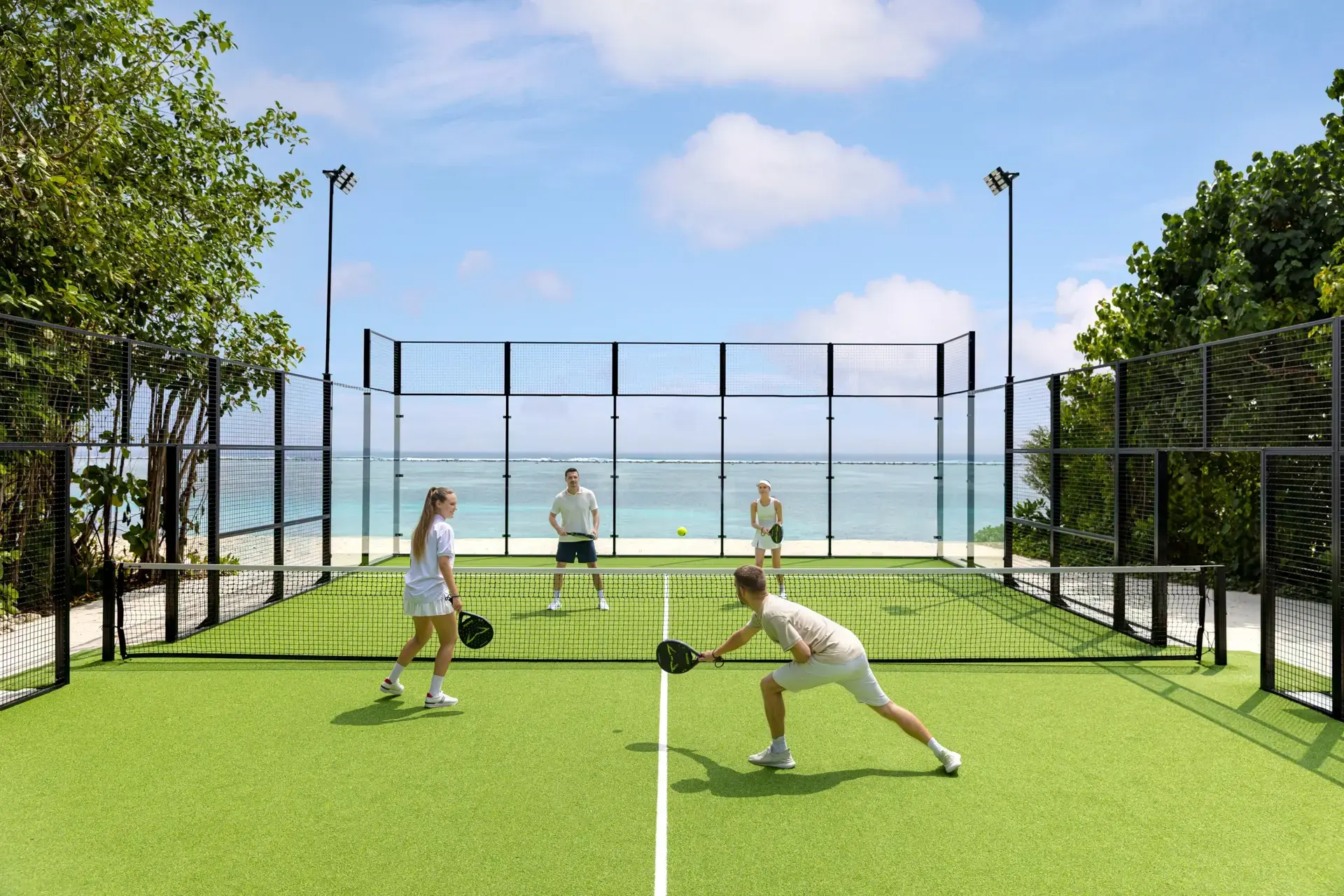 The padel court at Le Meridien Maldives Resort & Spa, Maldives.