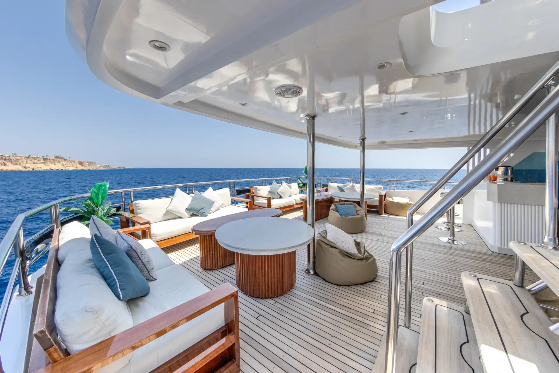 Al fresco deck seating on Eriny, Red Sea.