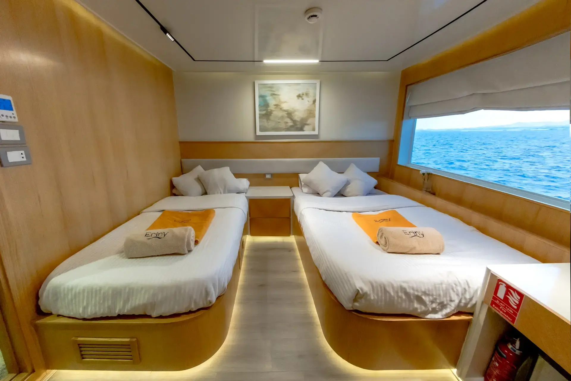 Dive deck twin cabin on Eriny, Red Sea.