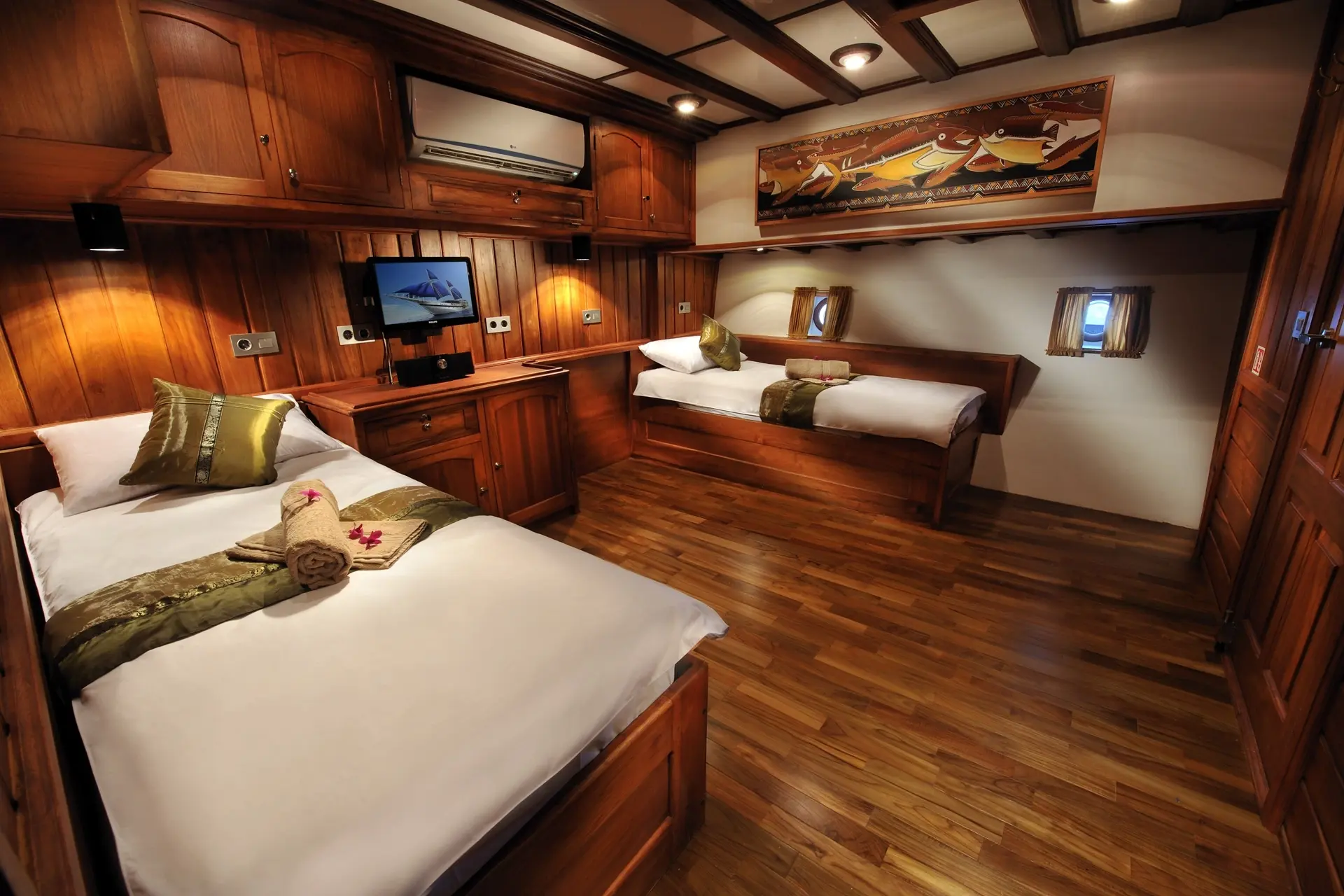 View of a twin cabin on S/Y Palau Siren.